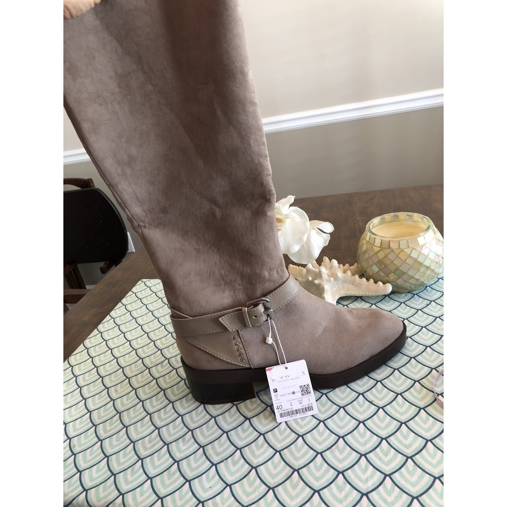 NWT Zara Trafaluc Tan Brown Faux Suede Knee High Boots 40 US 9 7066/301/107